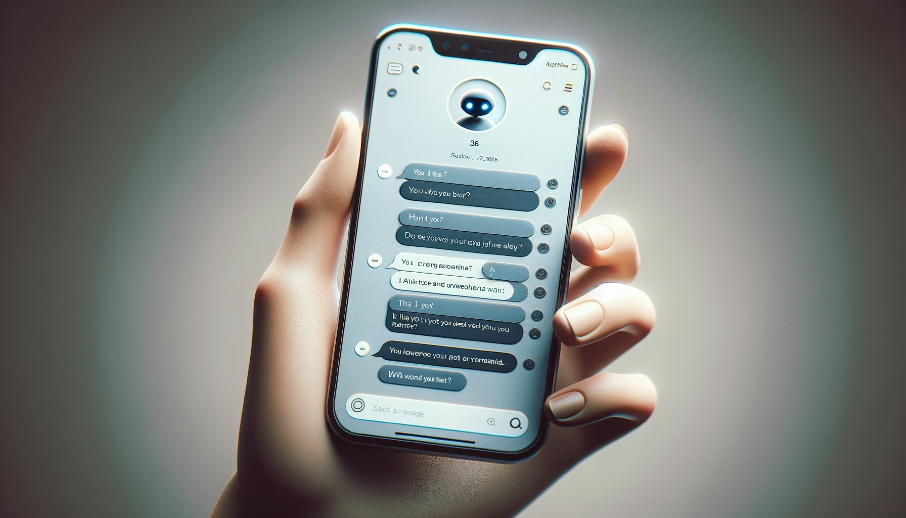 A hand holds a phone that is running chatbot implementation